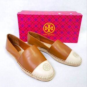 Tory Burch Color Block Espadrille Flats Nappa Leather AMBRA Size 9